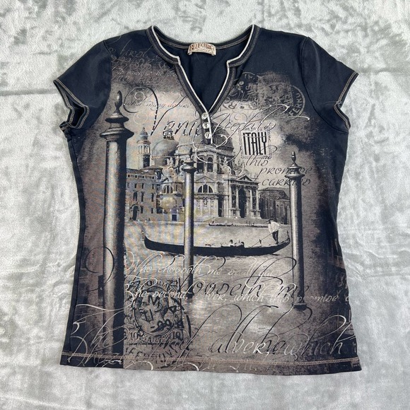 Blue Canyon Tops - Blue Canyon Venice Italy Graphic T-Shirt Womens Size L Fitted Contrast Stitch